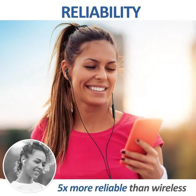 Alt view image 5 of 7 - Zenith Wired Earbuds in-Ear Headphones, 5 Year Warranty, Earphones with Microphone, Corded for 3.5mm Jack Ear Buds for iPhone, Samsung, Computer, Laptop, Kids, School Students, Woman - Black