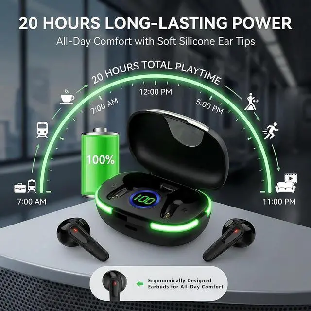 Alt view image 4 of 6 - Wireless Earbuds with Deep Bass, Stereo Sound, and Noise-Canceling Design