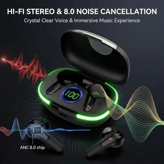 Alt view image 5 of 6 - Wireless Earbuds with Deep Bass, Stereo Sound, and Noise-Canceling Design