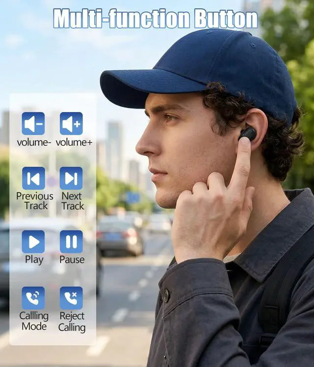 Alt view image 3 of 7 - Wireless Earbuds, Bluetooth 5.3 Headphones with Semi-Transparent Case, 30H Playback LED Power Display, IP54 Waterproof in-Ear Ear buds Built in Mics, Clear Calls Earphones for Sports Workout, Black