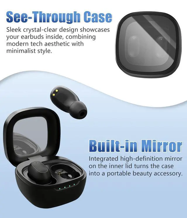 Alt view image 7 of 7 - Wireless Earbuds, Bluetooth 5.3 Headphones with Semi-Transparent Case, 30H Playback LED Power Display, IP54 Waterproof in-Ear Ear buds Built in Mics, Clear Calls Earphones for Sports Workout, Black