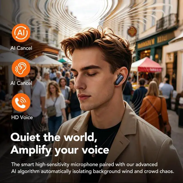 Alt view image 4 of 7 - MS120 3-in-1 Wireless Earbuds, Bluetooth 6.0 Headphones with 3-Mode Tactical Flashlight, HiFi Stereo Sport Earphones with AI Noise Canceling Mic for Outdoor Hiking Camping, 70H Playtime