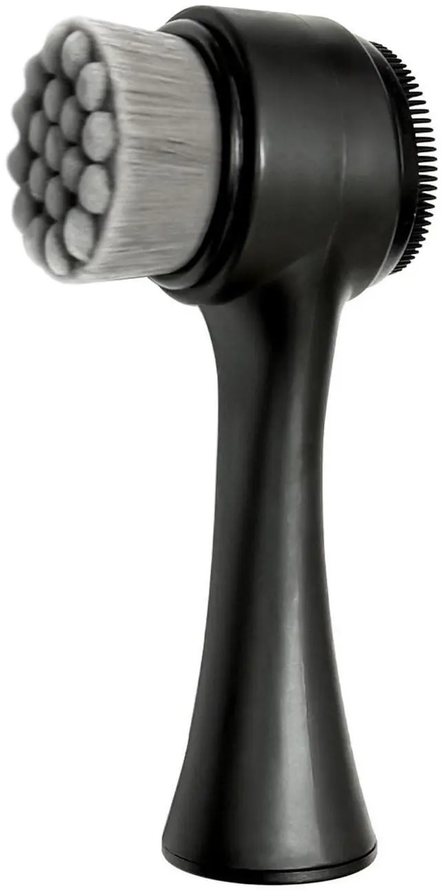 Main image of 2-in-1 Facial Cleansing Brush, Dual-Sided Exfoliating Face Scrubber with Silicone & Bamboo Charcoal Fiber for Deep Pore Cleaning, Massage, and Daily Skin Care (Black, Boxed)