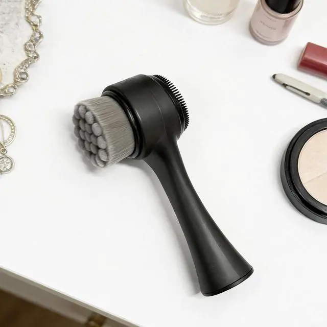 Alt view image 7 of 7 - 2-in-1 Facial Cleansing Brush, Dual-Sided Exfoliating Face Scrubber with Silicone & Bamboo Charcoal Fiber for Deep Pore Cleaning, Massage, and Daily Skin Care (Black, Boxed)
