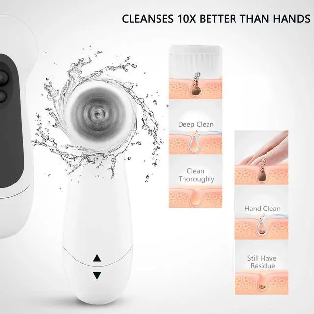 Alt view image 5 of 7 - Waterproof Facial Cleansing Spin Brush Set with 5 Exfoliating Brush Heads - Electric Face Scrubber Cleanser Brush - Face Brush for Gentle Exfoliation and Deep Scrubbing