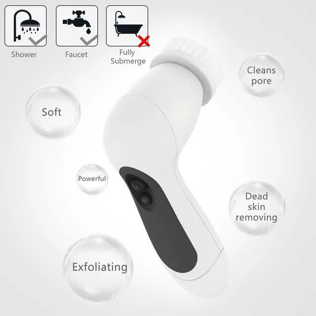 Alt view image 6 of 7 - Waterproof Facial Cleansing Spin Brush Set with 5 Exfoliating Brush Heads - Electric Face Scrubber Cleanser Brush - Face Brush for Gentle Exfoliation and Deep Scrubbing