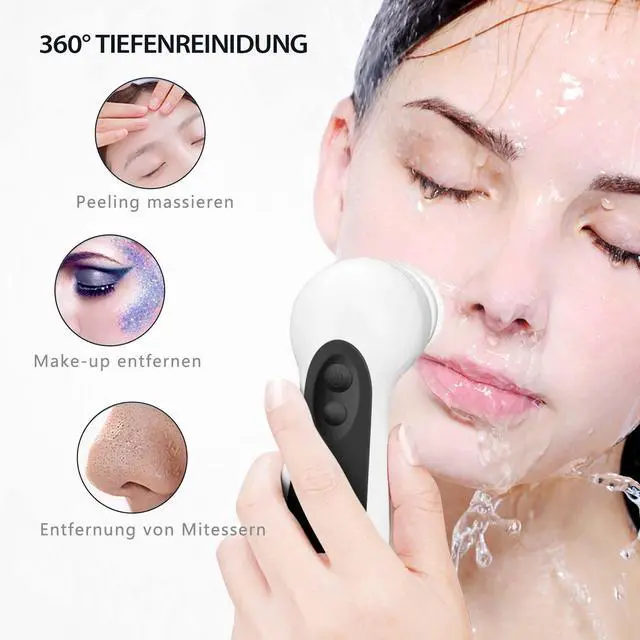 Alt view image 7 of 7 - Waterproof Facial Cleansing Spin Brush Set with 5 Exfoliating Brush Heads - Electric Face Scrubber Cleanser Brush - Face Brush for Gentle Exfoliation and Deep Scrubbing