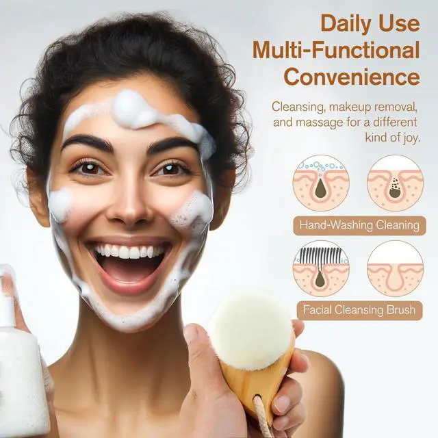 Alt view image 3 of 7 - Soft Bristle Facial Cleansing Brush for Deep Pore Cleaning, Travel-Friendly Face Beauty Brush with Ergonomic Handle, Brown