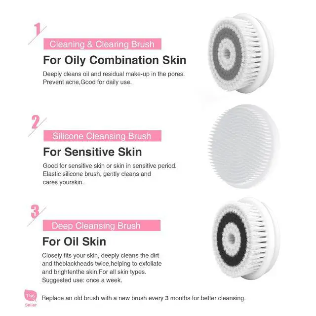 Alt view image 5 of 7 - Spin Brush Face Cleanser with 3 Brush Heads for Deep Cleansing Exfoliation and Massaging