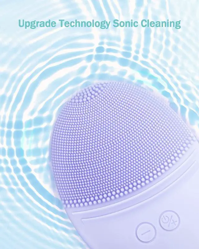 Alt view image 2 of 6 - Silicone Facial Cleansing Brush, IPX7 Waterproof, Violet | Rechargeable Electric Face Exfoliator, 5 Speeds, Sonic Vibrating for Deep Pore Cleansing & Gentle Massaging