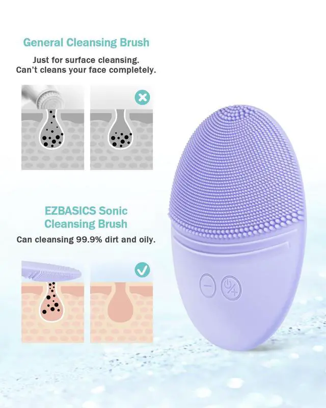 Alt view image 3 of 6 - Silicone Facial Cleansing Brush, IPX7 Waterproof, Violet | Rechargeable Electric Face Exfoliator, 5 Speeds, Sonic Vibrating for Deep Pore Cleansing & Gentle Massaging