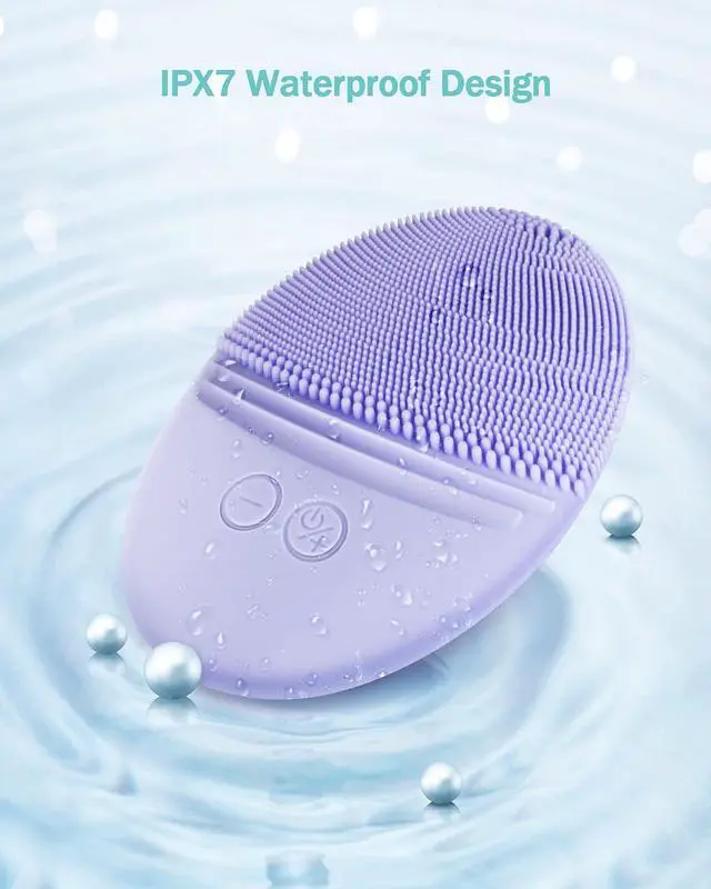 Alt view image 5 of 6 - Silicone Facial Cleansing Brush, IPX7 Waterproof, Violet | Rechargeable Electric Face Exfoliator, 5 Speeds, Sonic Vibrating for Deep Pore Cleansing & Gentle Massaging