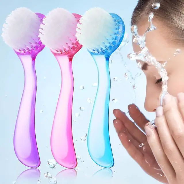 Main image of 3 Pieces Facial Cleansing Brush Face Scrub,Pink, Purple, Blue | Acrylic Handle for Manual Cleaning, Exfoliating Facial Brush for Makeup Removal, Gentle Bristle Skincare Scrubber