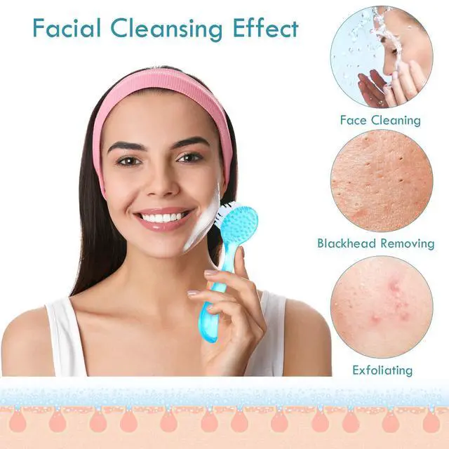 Alt view image 3 of 7 - 3 Pieces Facial Cleansing Brush Face Scrub,Pink, Purple, Blue | Acrylic Handle for Manual Cleaning, Exfoliating Facial Brush for Makeup Removal, Gentle Bristle Skincare Scrubber