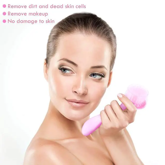 Alt view image 5 of 7 - 3 Pieces Facial Cleansing Brush Face Scrub,Pink, Purple, Blue | Acrylic Handle for Manual Cleaning, Exfoliating Facial Brush for Makeup Removal, Gentle Bristle Skincare Scrubber