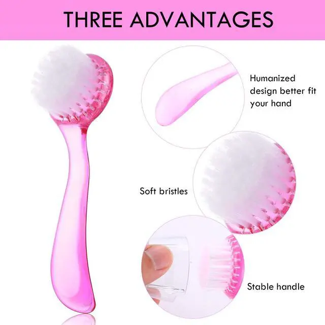Alt view image 7 of 7 - 3 Pieces Facial Cleansing Brush Face Scrub,Pink, Purple, Blue | Acrylic Handle for Manual Cleaning, Exfoliating Facial Brush for Makeup Removal, Gentle Bristle Skincare Scrubber