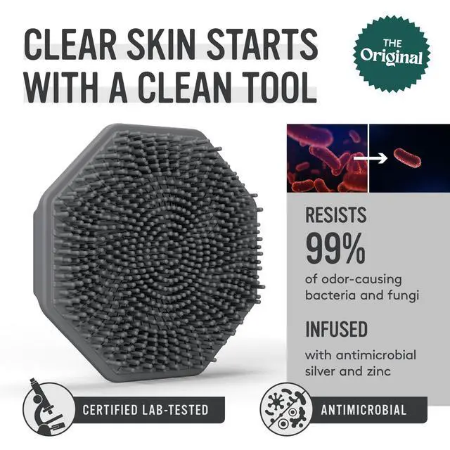 Alt view image 2 of 6 - Antimicrobial Silicone Face Scrubber, 1 Pack, Gentle Face Exfoliator for Sensitive Skin, Eco Friendly Facial Cleansing Brush, Exfoliating Face Brush for Men and Women (Charcoal)