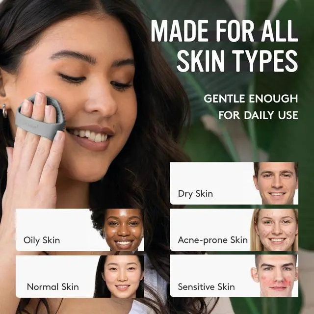 Alt view image 6 of 6 - Antimicrobial Silicone Face Scrubber, 1 Pack, Gentle Face Exfoliator for Sensitive Skin, Eco Friendly Facial Cleansing Brush, Exfoliating Face Brush for Men and Women (Charcoal)