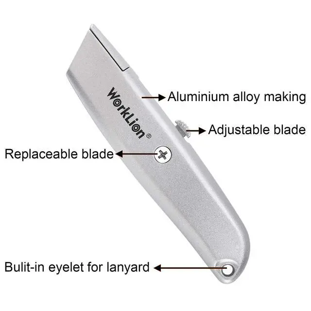 Alt view image 5 of 6 - Retractable Utility Knife Box Cutter - 2 Pack Safety Box Cutters Retractable Metal Cutter Tool With 5 Replacement Blades Heavy Duty Box Cutter Knife