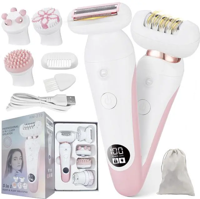 Main image of 5 in 1 Electric Shaver for Women,Epilators Hair Removal for Women's Body, Electric Razor for Women Legs Public Area Bikini Trimmer, Face Scrubber, Facial Cleaning Brush Dry Wet Gift Set (Pink)