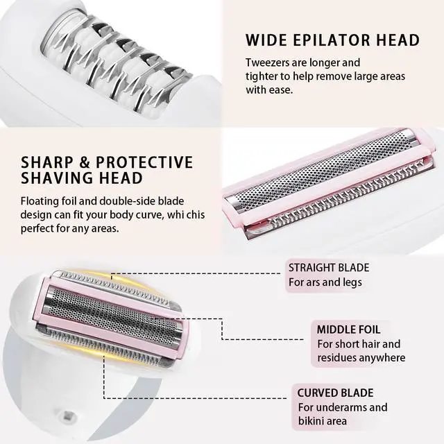 Alt view image 3 of 7 - 5 in 1 Electric Shaver for Women,Epilators Hair Removal for Women's Body, Electric Razor for Women Legs Public Area Bikini Trimmer, Face Scrubber, Facial Cleaning Brush Dry Wet Gift Set (Pink)