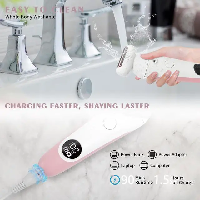 Alt view image 4 of 7 - 5 in 1 Electric Shaver for Women,Epilators Hair Removal for Women's Body, Electric Razor for Women Legs Public Area Bikini Trimmer, Face Scrubber, Facial Cleaning Brush Dry Wet Gift Set (Pink)