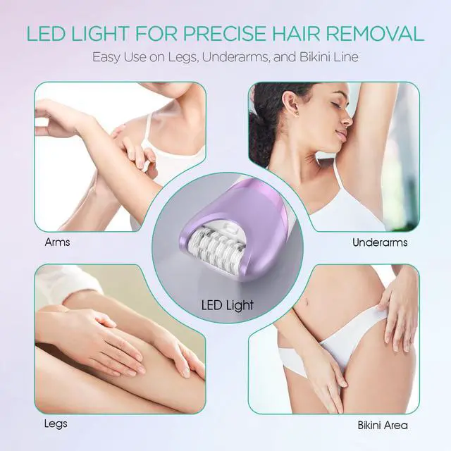 Alt view image 4 of 7 - Epilator for Women, Cordless Epilators Hair Removal with 30 Tweezers | 3 in 1 Hair Removal Device for Leg Arm with LED Light, Rechargeable Wet & Dry, Electric Lady Shaver & Trimmer, Purple BM300