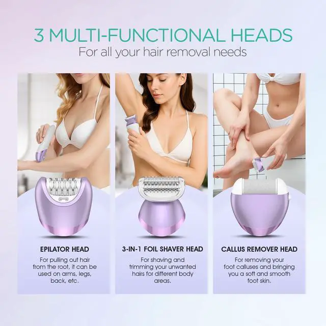 Alt view image 6 of 7 - Epilator for Women, Cordless Epilators Hair Removal with 30 Tweezers | 3 in 1 Hair Removal Device for Leg Arm with LED Light, Rechargeable Wet & Dry, Electric Lady Shaver & Trimmer, Purple BM300