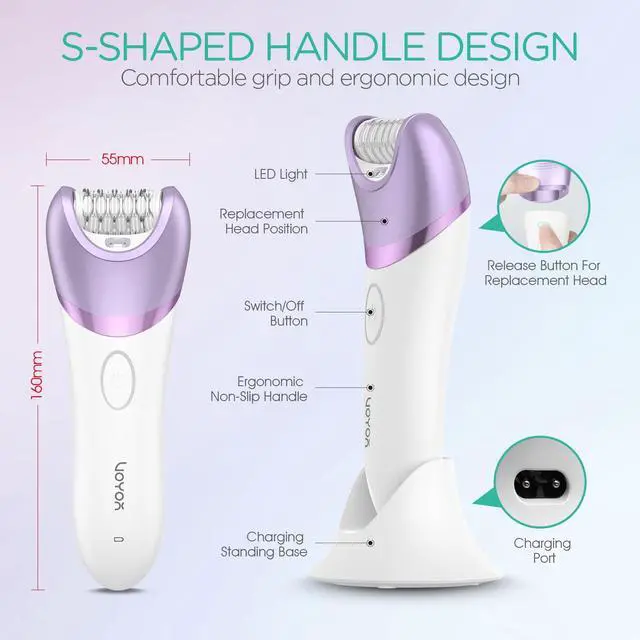 Alt view image 7 of 7 - Epilator for Women, Cordless Epilators Hair Removal with 30 Tweezers | 3 in 1 Hair Removal Device for Leg Arm with LED Light, Rechargeable Wet & Dry, Electric Lady Shaver & Trimmer, Purple BM300