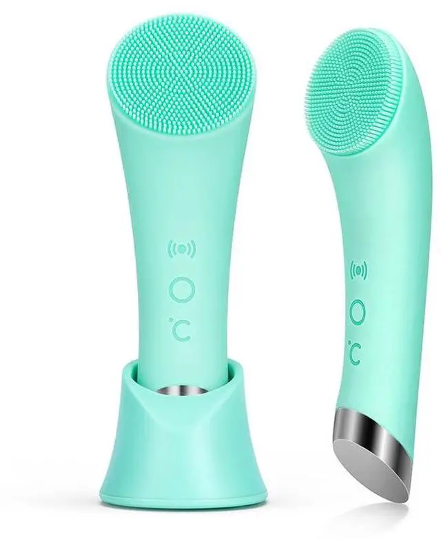 Main image of Silicone Face Scrubber, Rechargeable Facial Cleansing Brush with Heat Massage End, Vibrating Exfoliator Scrubber for Deep Cleaning, Waterproof Face Brush for Women and Men (Green)