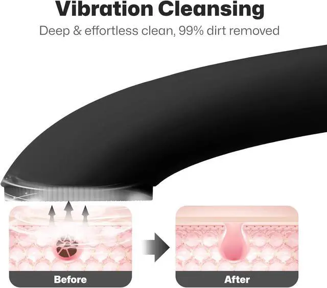 Alt view image 2 of 7 - Facial Cleansing Brush, Rechargeable Silicone Face Scrubber with Heat Massage End, Vibrating Exfoliator Scrubber for Deep Cleaning, Waterproof Face Brush for Women and Men (Black)