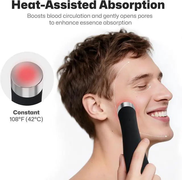 Alt view image 6 of 7 - Facial Cleansing Brush, Rechargeable Silicone Face Scrubber with Heat Massage End, Vibrating Exfoliator Scrubber for Deep Cleaning, Waterproof Face Brush for Women and Men (Black)
