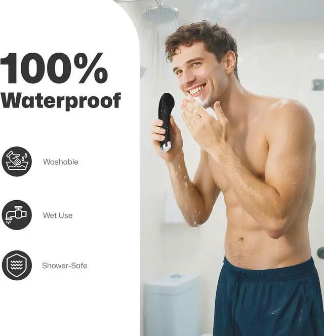 Alt view image 7 of 7 - Facial Cleansing Brush, Rechargeable Silicone Face Scrubber with Heat Massage End, Vibrating Exfoliator Scrubber for Deep Cleaning, Waterproof Face Brush for Women and Men (Black)