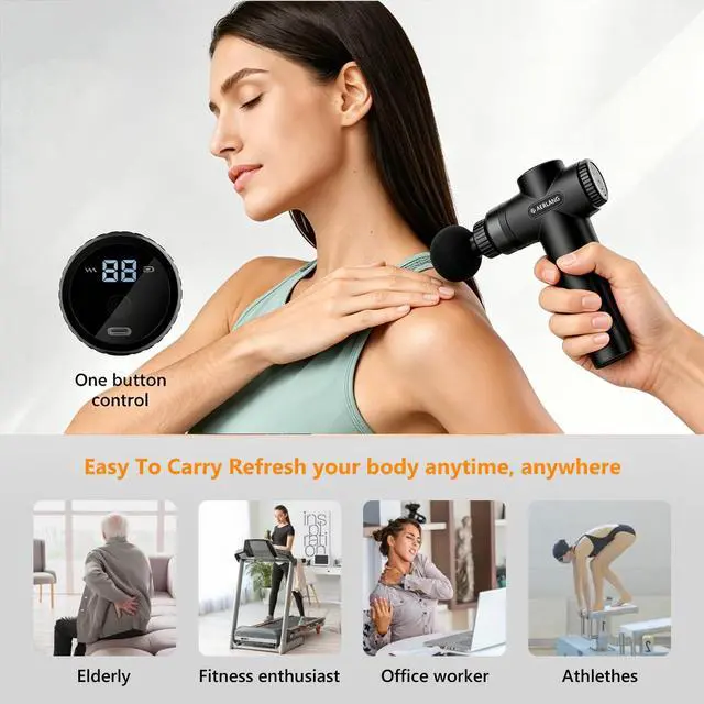 Alt view image 5 of 7 - Mini Massage Gun Portable Deep Tissue Percussion Muscle Massager | Handheld travel Massage Gun with 6 Heads 10 Speeds for Back Shoulder Leg pain relief Comes with a Carrying Case LED Display