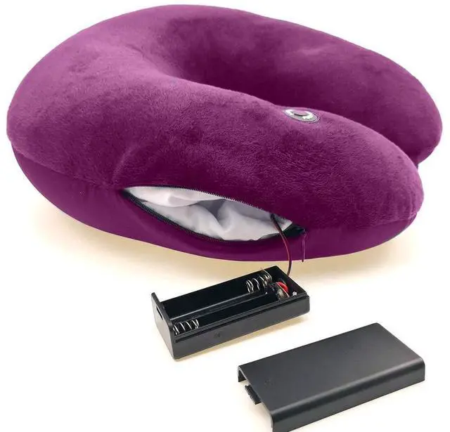 Main image of Vibrating Neck Pillow Portable Travel Neck Pillow Massage, Fuchsia | Comfortable Neck Support for Airplane, Office, Home, Best Gift for Parents