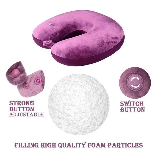 Alt view image 2 of 5 - Vibrating Neck Pillow Portable Travel Neck Pillow Massage, Fuchsia | Comfortable Neck Support for Airplane, Office, Home, Best Gift for Parents