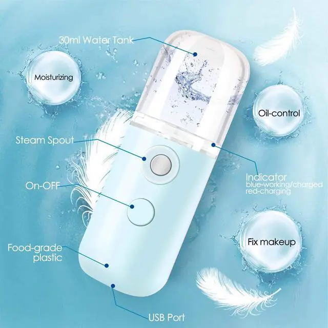 Alt view image 4 of 7 - Nano Facial Steamer, Handy Mini Mister, USB Rechargeable Mist Sprayer, 30ml Visual Water Tank Moisturizing&Hydrating for Face, Daily Makeup, Skin Care, Eyelash Extensions-Blue