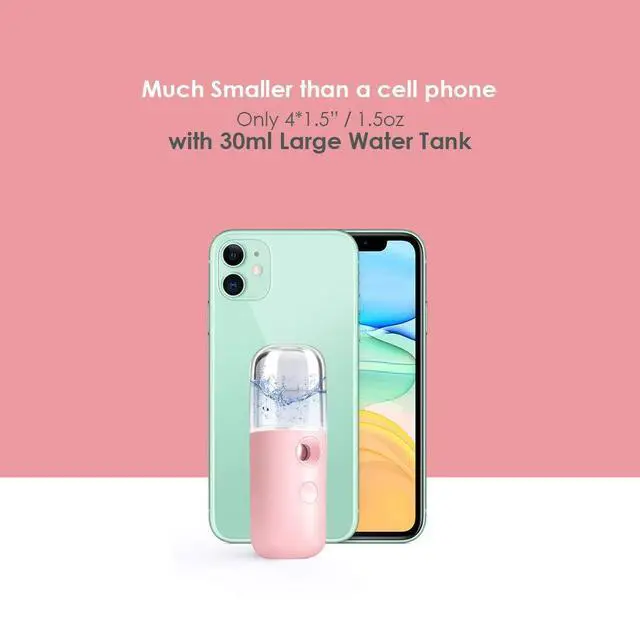 Alt view image 5 of 7 - Nano Facial Steamer, Handy Mini Mister, USB Rechargeable Mist Sprayer, 30ml Visual Water Tank Moisturizing&Hydrating for Face, Daily Makeup, Skin Care, Eyelash Extensions-Pink