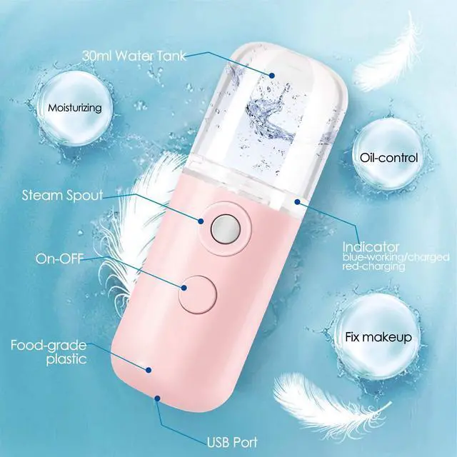 Alt view image 4 of 7 - Nano Facial Steamer, Handy Mini Mister, USB Rechargeable Mist Sprayer, 30ml Visual Water Tank Moisturizing&Hydrating for Face, Daily Makeup, Skin Care, Eyelash Extensions-Pink