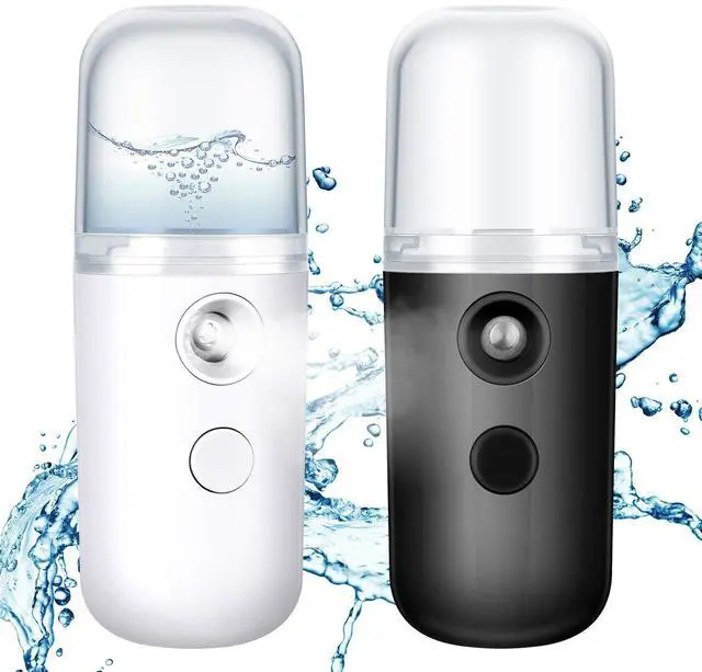 Main image of 2 Pack Nano Facial Mister Spray Bottle Handheld Humidifier Portable Face Mister for Eyelash Extensions USB Rechargeable 1 oz Mini Skin Care Machine for Daily Makeup(Black and White)