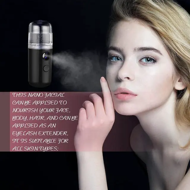Alt view image 6 of 6 - 2 Pack Nano Facial Mister Spray Bottle Handheld Humidifier Portable Face Mister for Eyelash Extensions USB Rechargeable 1 oz Mini Skin Care Machine for Daily Makeup(Black and White)