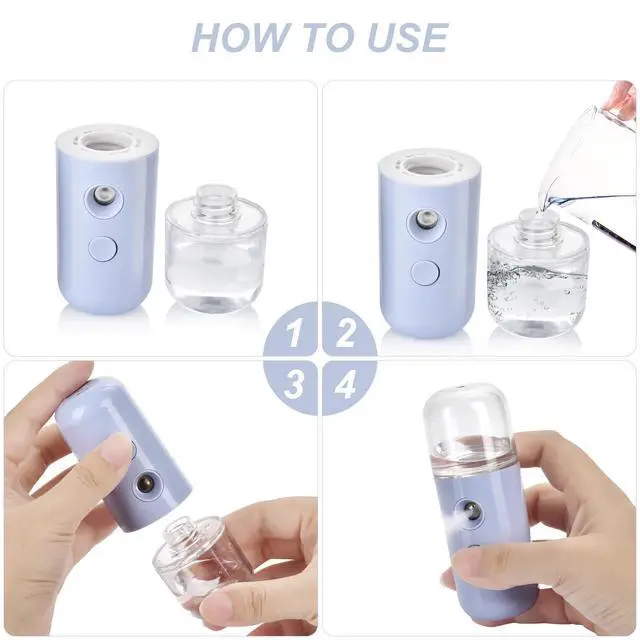 Alt view image 7 of 7 - Nano Mist Sprayer, Handy Facial Mister with Fine Mist, Mini Face HumidifierPortable Face Mister for Lash Extension, Barbers,Daily Make Up,Salon,Cool Down Nano Face Mister with 1OZ/30ML Water Tank Blue