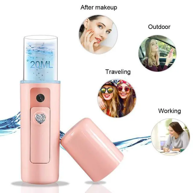 Alt view image 6 of 7 - Nano Facial Mister Moisturizing Atomization Humidifier Cool Mist Facial Steamer Handy Mist Sprayer Moisturizing & Hydrating for Skin Care, Makeup, Eyelash Extensions (Pink)