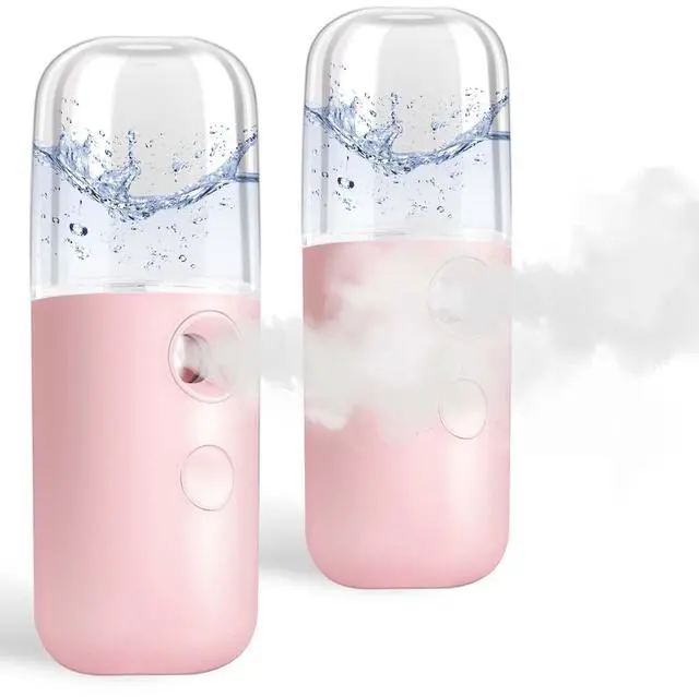 Main image of 2 Pack Nano Facial Steamer, Handy Mini Mister, USB Rechargeable Mist Sprayer, 30ml Visual Water Tank Moisturizing&Hydrating for Face, Skin Care, Eyelash Extensions-Pink