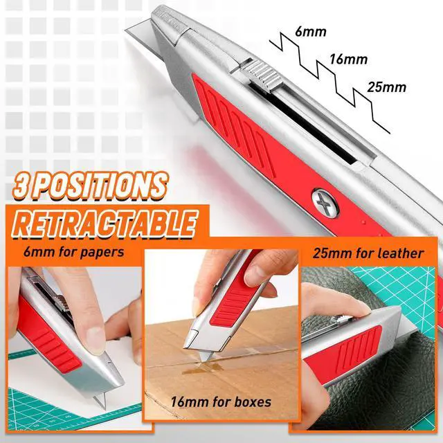 Alt view image 3 of 6 - 2 Pack Box Cutters, Retractable Utility Knife with SK5 Steel Blades | Ergonomic Grip, Aluminum Box Cutter Retractable, Secure Slide Lock Razor Knife for Packages, Office, Warehouse and DIYers