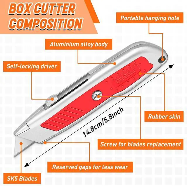 Alt view image 4 of 6 - 2 Pack Box Cutters, Retractable Utility Knife with SK5 Steel Blades | Ergonomic Grip, Aluminum Box Cutter Retractable, Secure Slide Lock Razor Knife for Packages, Office, Warehouse and DIYers