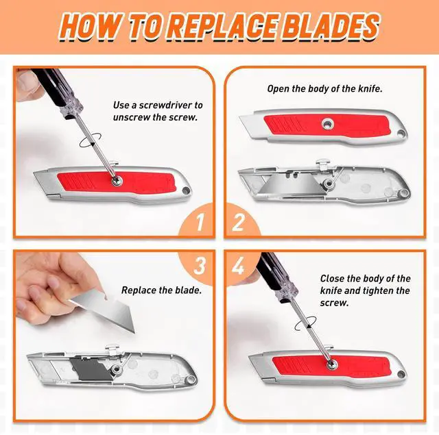 Alt view image 5 of 6 - 2 Pack Box Cutters, Retractable Utility Knife with SK5 Steel Blades | Ergonomic Grip, Aluminum Box Cutter Retractable, Secure Slide Lock Razor Knife for Packages, Office, Warehouse and DIYers
