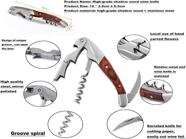 Alt view image 2 of 7 - Professional Waiter Corkscrew Wine Key for Bartenders Set of 3,With Long Rosewood Handle Stainless Steel Handle Wine Opener for Bar Restaurant Waiters, Sommelier, Bartend (Long Wood 3 Packs)
