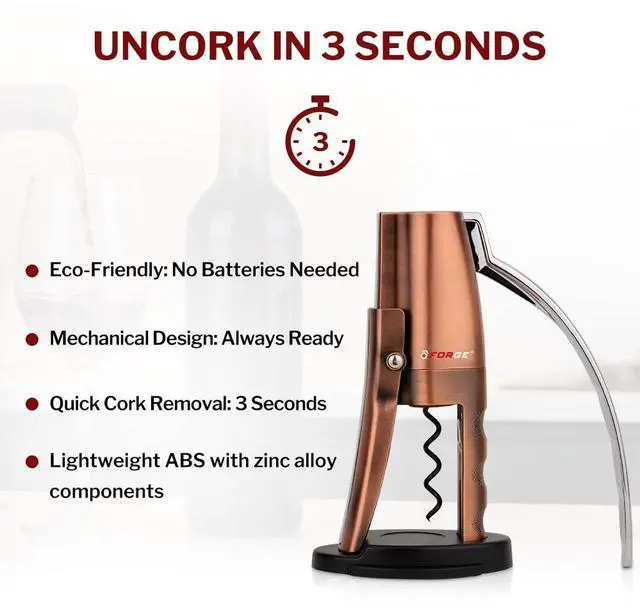 Alt view image 3 of 7 - Quality Compact Vertical Lever Corkscrew Wine Opener with Foil Cutter. 3 Seconds to Open a Bottle of Wine. Metallic Bronze