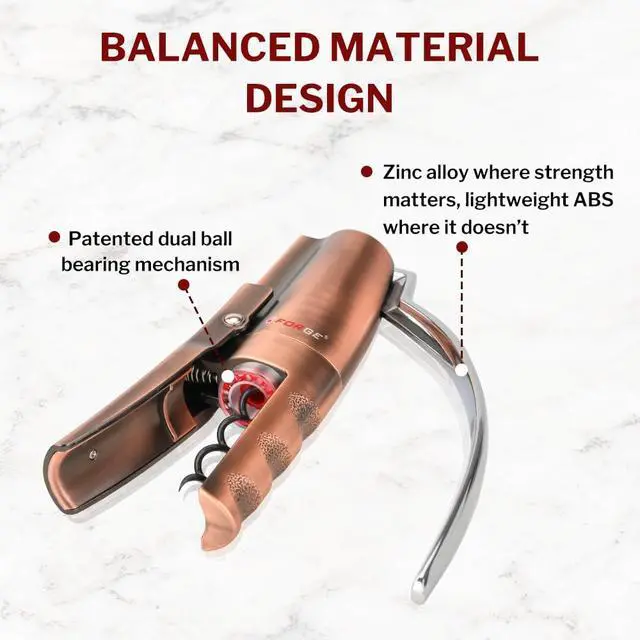 Alt view image 4 of 7 - Quality Compact Vertical Lever Corkscrew Wine Opener with Foil Cutter. 3 Seconds to Open a Bottle of Wine. Metallic Bronze